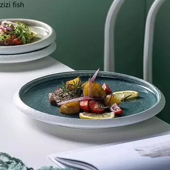 Creative Circular Ceramic Flat Plate Restaurant Service Plate Steak Plate Dessert Plates Sushi Plates Specialty Tableware