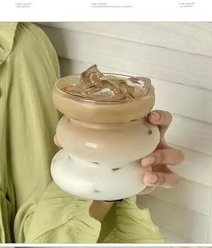 Creative Coffee Mug Heat Resistant Glass Mug with Handle Water Cups Milk Juice Big Handrip Drinking Glasses Mugs for Gift Cups AS shown