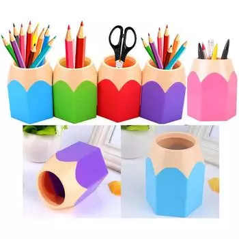 Creative Colored Pencil Head Contrasting Pen Holder Desktop Pen Holder Stationery Storage Pen Holder Makeup Brush Storage Bucket зелёный