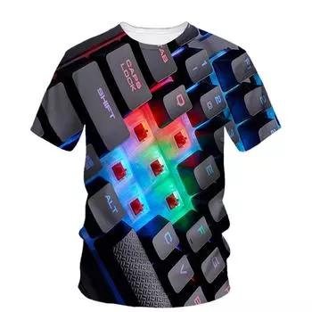 Creative Computer Keyboard 3d Printed T Shirt Summer Men s Round Neck T-Shirt Trend Short Sleeve Casual Street Loose tshirt S
