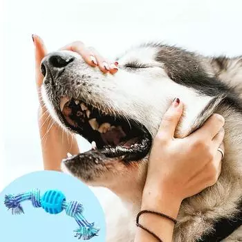 Creative Cotton Rope Dog Chewing Toy Interactive Cotton Rope Double Knot Ball Dental Hygiene Training Tooth Cleaning Pet Toy 1pcs синий