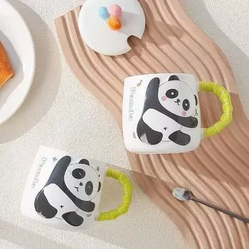 Креативная, милая мультяшная бамбуковая панда, кружка большой емкости с крышкой-ложкой, керамическая кружка для домашнего офиса 480ml
