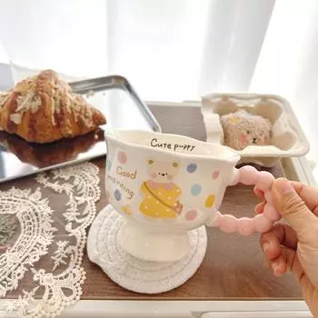 Creative Cute Household Water Cup Goblet Mug Cartoon Milk Cup High Value Ceramic Cup Couple 400ml