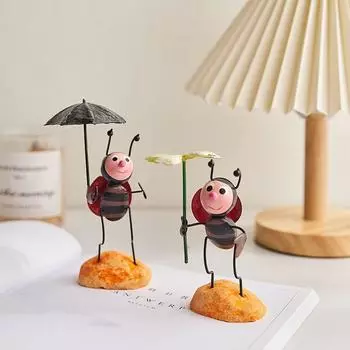 Creative Cute Metal Gardening Statue Animal Model Simulation Ladybug Ladybug Ornaments Beetle Dolls 3