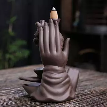 Creative Design Hand Held Heart Purple Clay Backflow Incense Burner Ceramic Handicraft Decoration for Halloween Party No Incense