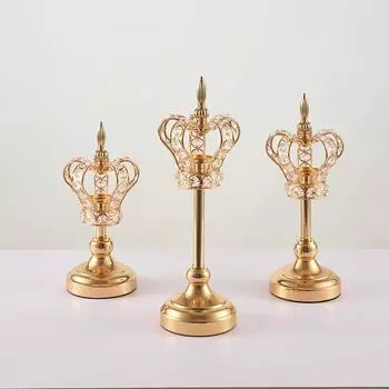 Креативный европейский хрустальный подсвечник в форме короны, свадебный реквизит, бытовые металлические украшения, подсвечники, домашний декор рабочего стола Small золотой