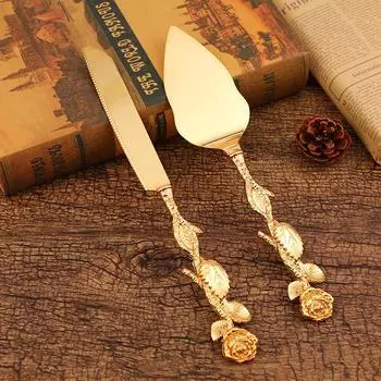 Creative European dessert baking tool cake pizza cutter shovel set rose handle combination two-piece set