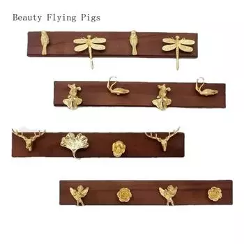 Creative European style solid wood brass hanger, wardrobe hook, wall storage hook Cartoon animal wall hook