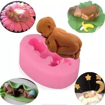 Creative Exquisite 3D Sleeping Baby Fondant Cake Mold DIY Jelly Pudding Cake Pastry Mold Soft Silicone Baking Tool Handmade Soap Mould Cake Decoration розовый