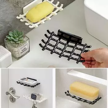 Creative Fashion Soap Dish Holder Useful Wall Mounted Soap Rack Simple Portable Household Bathroom Soap Storage Shelf белый