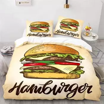 Creative Fast Food Duvet Cover Pizza Hamburger Print Comforter Cover Microfiber Bedding Set King Queen for Kids Teen Room Decor EU single(135x200cm)