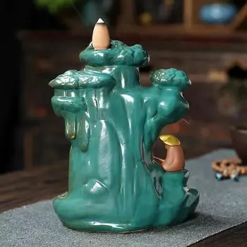 Creative Fish Man Hanmade Ceramic Backflow Incense Burner Incense Stick Holder Gold Fish for Home Decor Aromatherapy Ornament