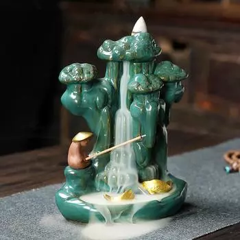 Creative Fish Man Hanmade Ceramic Backflow Incense Burner Incense Stick Holder Gold Fish for Home Decor Aromatherapy Ornament
