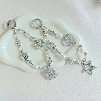 Creative Five-Pointed Star Bow Pearl Beads Phone Chain Keychain Pendant Advanced Bag Hanging Ornaments Accessories Gifts