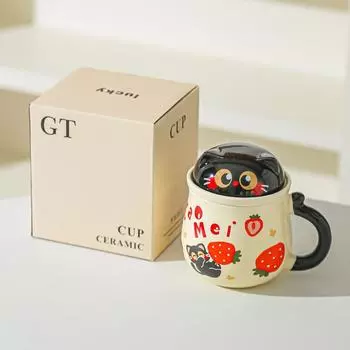 Creative Fruit Cat with Tea Leak Mug Cute Cartoon High Value Household Milk Breakfast Cup Office Water Cup 401-500ml