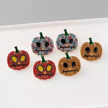 Креативные серьги-гвоздики с бриллиантами в виде тыквы и дьявола на Хэллоуин для женщин, модные европейские серьги, ювелирные изделия, подарок на вечеринку красный
