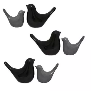 Creative Grey and Black Glossy Ceramic Birds Figurines Home Decorations Accessories Party (Pack of 6, Black & Grey)