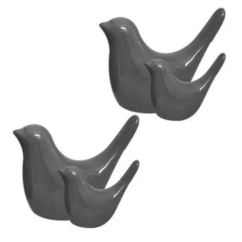 Creative Grey Glossy Ceramic Birds Figurines Home Decorations Accessories Party (Pack of 4, Solid Grey)