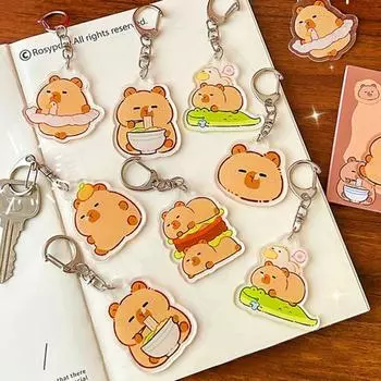 Creative Hamburger Capybara Keychain Acrylic Orange Capibara Pendant Bag Hanging F