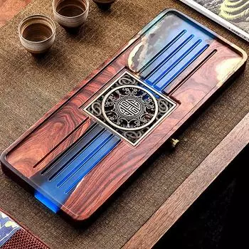 Творческий ручной работы, поднос для чая из цельного дерева и смолы, который можно слить, столик для чая Bubble Tea, домашний чайный сервиз в стиле кунг-фу Random texture