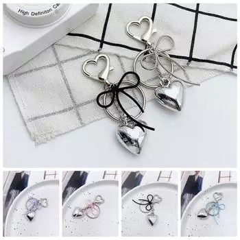 Creative Heart Key Pendant Elegant Bowknot Keyring Y2K Love Heart Bow Keychain Women фиолетовый