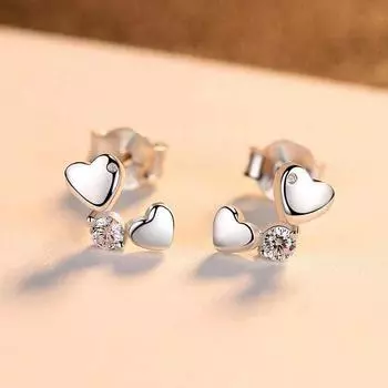 Creative Heart-To-Heart Inlaid Zircon Stud Earrings, Versatile Student Ear Jewelry