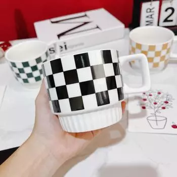 Creative High value Niche Ceramic Cup Plaid Coffee Cup French Striped Mug Girl Gift Tea Cup 400ml