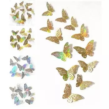 Creative Hollow 3D Butterfly Stickers Colorful Silver Gold Wall Decals Party Wedding Supplies DIY Accesories Kids Room Ornament