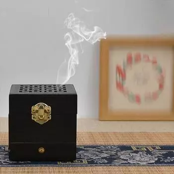 Креативная полая деревянная ароматерапевтическая шкатулка, антикварная сосновая курильница, квадратный держатель для благовоний