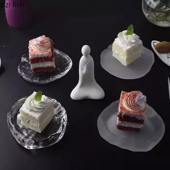 Creative Irregular Glass Dinner Plate Dessert Plate Snack Plate Sushi Plates Cake Display Plates Restaurant Specialty Tableware