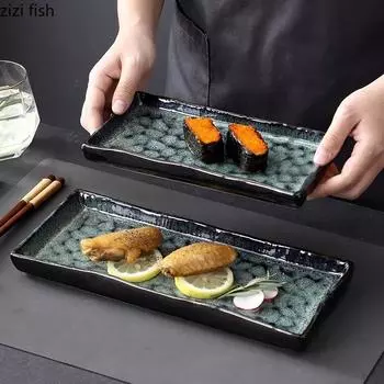 Creative Irregular Texture Ceramic Sushi Plate Flat Plate Dessert Snack Plate Sashimi Plates Restaurant Specialty Tableware
