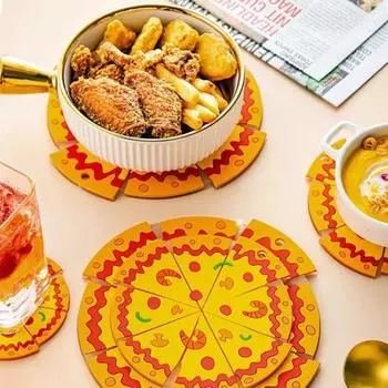 Creative Irrgular Heat Resistant PVC Cup Coasters Cartoon Pizza Soft Rubber Mat Non Slip Coaster Kitchen Accessories 11/16/20cm As Shown