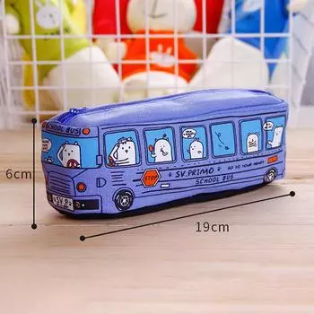 Creative Large Capacity Cartoon Animals School Bus Canvas Pencil Case Lovely Pencil Bag Stationery Pen Bag School Supplies