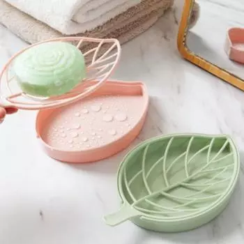 Creative Leaf Shape Soap Holder Double Layer Plastic Drain Soap Box Drying Rack for Shower Sponge Container Soap Dish M