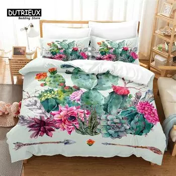 Creative Leaves Duvet Cover Set, Succulent Cactus Bedding Set, Soft Comfortable Breathable Duvet Cover, For Bedroom Guest Room EU single(135x200cm)