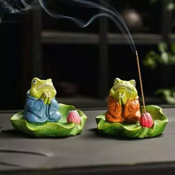 Creative Little Frog Incense Insertion Ceramic Frog Statue Craft Thread Fragrance Holder Office оранжевый