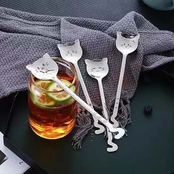 Creative Long tail cat Coffee spoon Tea-Spoon For Coffee Long Handle Spoon Birthday Gift 304 Stainless Steel Tableware Miao-A