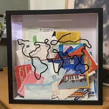 Creative Map Photo Frame Piggy Bank, Postcard Souvenir Storage Box, Display Frame for Storing Travel Tickets and Movie Tickets