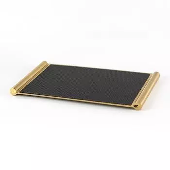 Креативный металлический кожаный прямоугольный цилиндрический поднос с ручкой для модели комнаты, офиса продаж, гостиной, столовой, подноса для хранения свитков Large - Black M101506