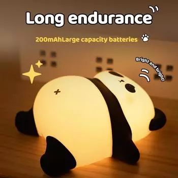 Creative Mini Cute Cartoon Panda Pat Light Bedroom Lamp Soft Silicone Rechargeable Adjustable Night Light For Kids Bedside Decor