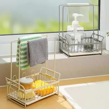 Creative Multi-functional Sponge Cloth Drain Rack Holder Kitchen Iron Steel Ball Dish Detergent Storage Rack Household Organizer серый