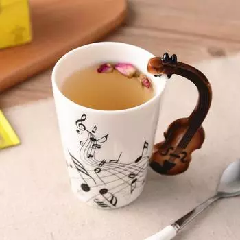 Creative Music Violin Style Guitar Ceramic Mug Coffee Tea Milk Stave Cups with Handle Coffee Mug Novelty Gifts 250ml