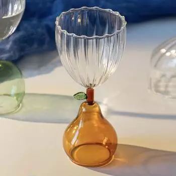 Creative Nordic Ripple Glass Goblet with Fruit Green Apple Yellow Amber Pear Base 240ml 8oz Cocktail Glasses Cup 1 Piece 201-300ml