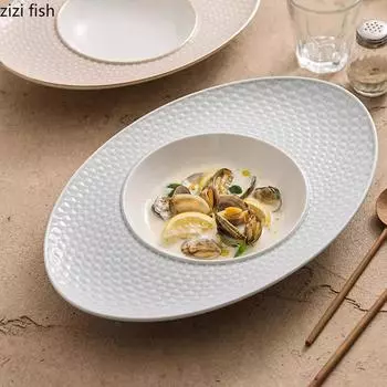 Creative Oval Ceramic Plate Thick Soup Plate Deep Plate Sashimi Plates Salad Plates Molecular Cuisine Specialty Tableware