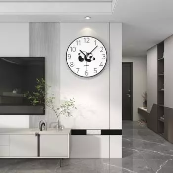Creative panda wall clock living room home fashion clock high-end punch-free simple round clock wall hanging