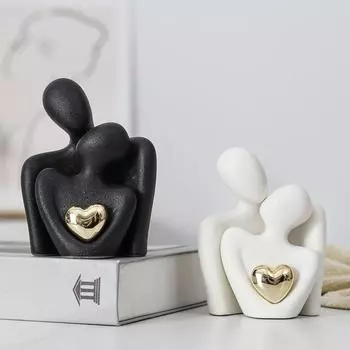 Creative People Love Sculpture Ceramic Miniatures Figurine Couples Embrace Statue Valentine s Day Style 5