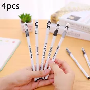 Творческая личность Текст Простая гелевая ручка Персонаж РучкаИгла Полностью черная Нейтральная ручка 4 шт. 4 pcs