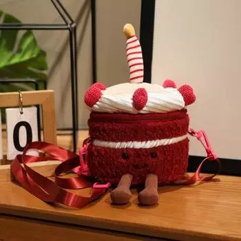 Creative Pink Cherry Cake Backpack Cream Fruit Cake Plush Bag Toy Simulation Kids Baby Birthday Cake Doll Gifts Home Decoration about 20cm