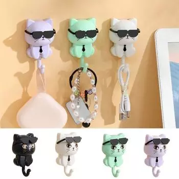Creative Plastic Cartoon Cat Hooks Decorative Wall Hanging Key Hangers Waterproof Sunglasses Cat Hooks Bathroom белый
