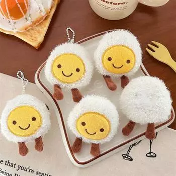 Creative Plush Poached Egg Key Chain Cartoon Car Key Ring Plush Poached Egg Doll Pendant Student 1 pcs
